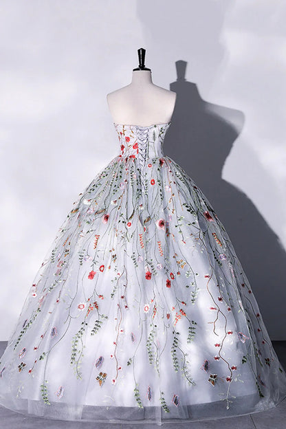 Elegant A-Line Strapless Sleeveless Lace Up Floor-Length Prom Dress