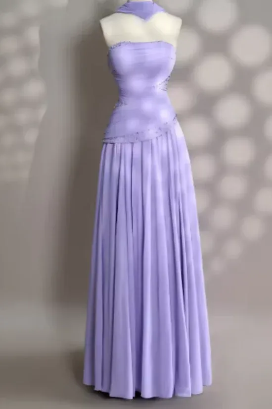Elegant A-Line Strapless Sleeveless Tulle Pleated Floor-Length Prom Dress