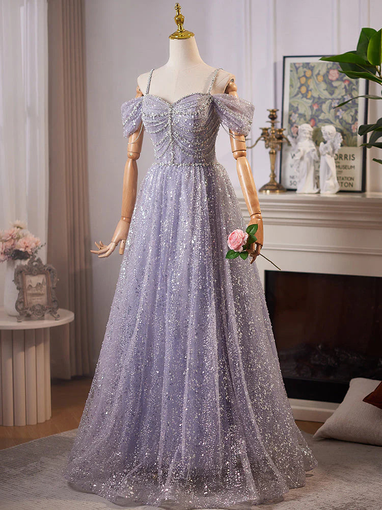 Elegant A-Line Sweetheart Off-Shoulder Lace-Up Floor-Length Prom Dress