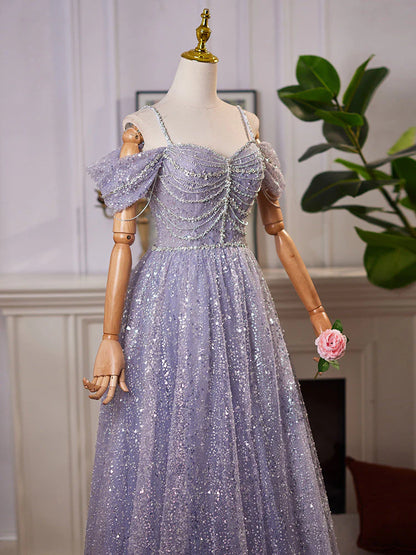 Elegant A-Line Sweetheart Off-Shoulder Lace-Up Floor-Length Prom Dress