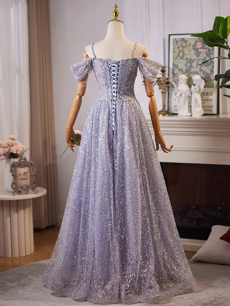 Elegant A-Line Sweetheart Off-Shoulder Lace-Up Floor-Length Prom Dress