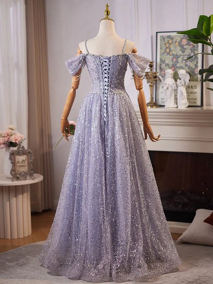 Elegant A-Line Sweetheart Off-Shoulder Lace-Up Floor-Length Prom Dress