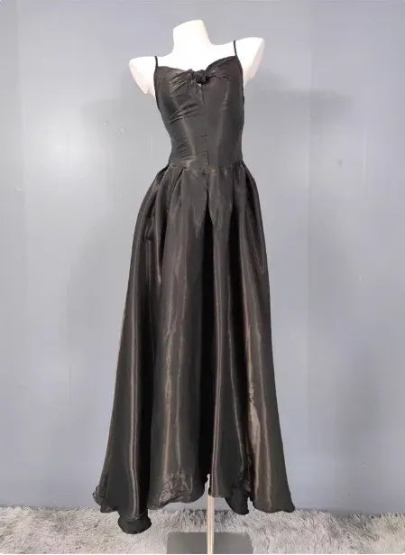 Elegant A-Line V-Neck Sleeveless Corset-Back Black Long Prom Dress for Women With Pocket
