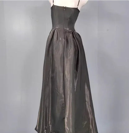 Elegant A-Line V-Neck Sleeveless Corset-Back Black Long Prom Dress for Women With Pocket