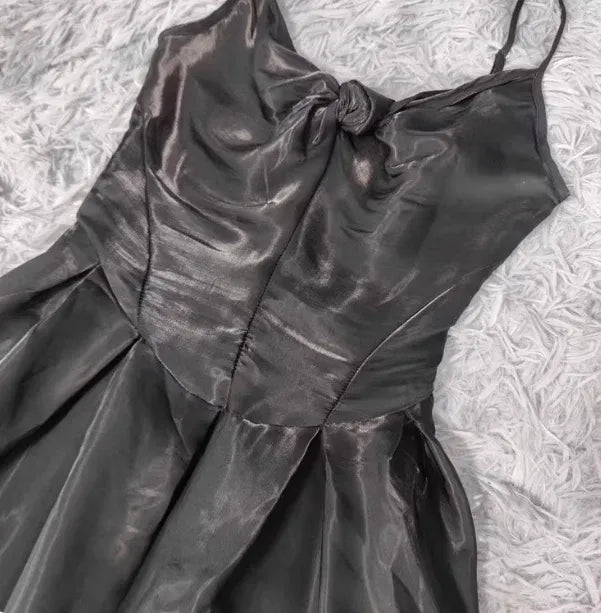 Elegant A-Line V-Neck Sleeveless Corset-Back Black Long Prom Dress for Women With Pocket