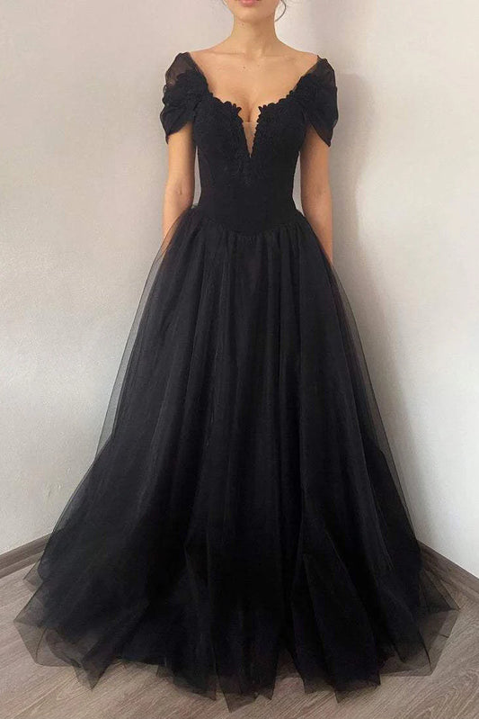Elegant A-Line V Neck Cap Sleeve Backless Sweep/Brush Train Prom Dress
