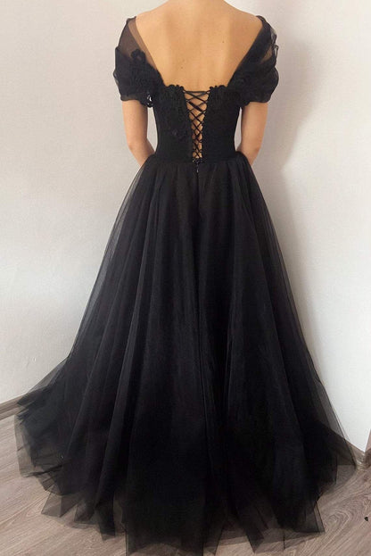 Elegant A-Line V Neck Cap Sleeve Backless Sweep/Brush Train Prom Dress