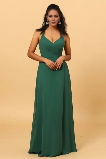 Elegant A-Line V Neck Sleeveless Back Zip Back Zip Floor-Length Side Slit Bridesmaid Dress for women