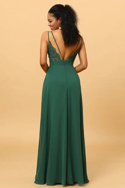 Elegant A-Line V Neck Sleeveless Back Zip Back Zip Floor-Length Side Slit Bridesmaid Dress for women