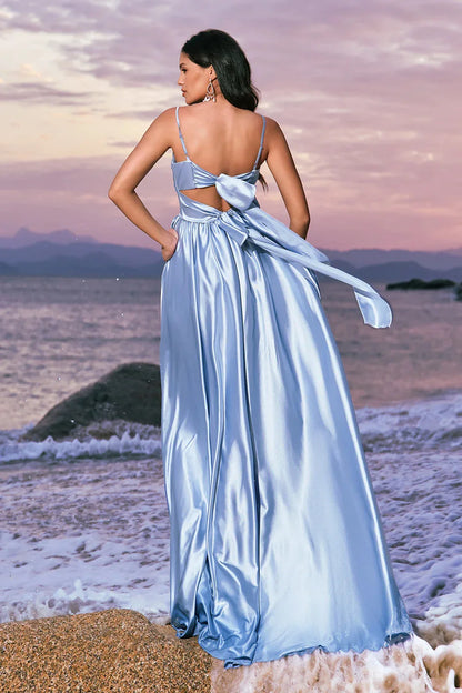 Elegant A-Line V Neck Sleeveless Backless Floor-Length Side Slit Bridesmaid Dress for women