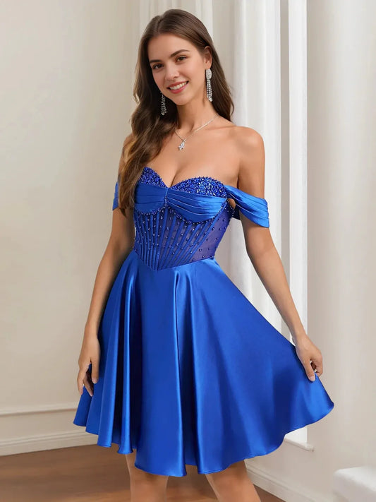 Elegant A-Line V Neck Sleeveless Backless Knee-Length Homecoming Dress for ladies