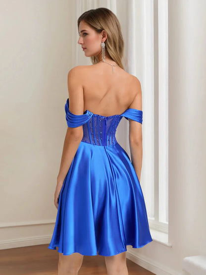Elegant A-Line V Neck Sleeveless Backless Knee-Length Homecoming Dress for ladies
