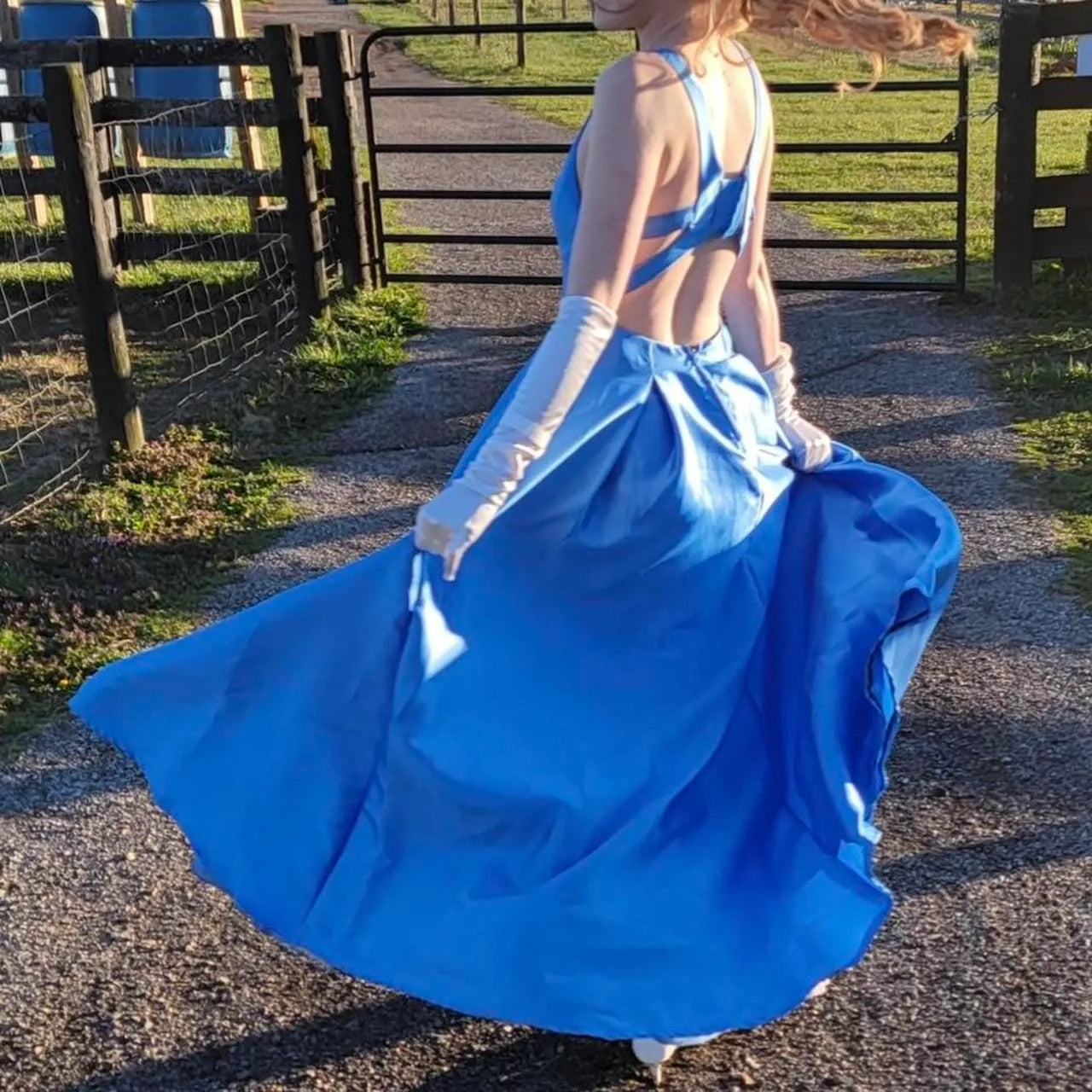 Elegant A-Line V Neck Sleeveless Backless Satin Floor-Length Prom Dress