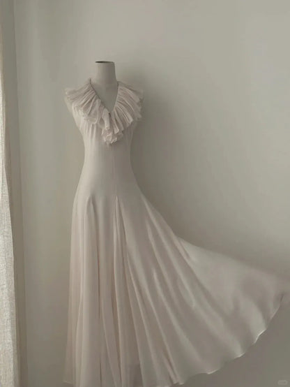 Elegant A-Line V Neck Sleeveless Lace Up Chiffon Floor-Length Prom Dress