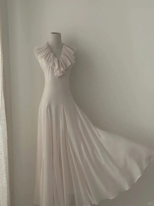 Elegant A-Line V Neck Sleeveless Lace Up Chiffon Floor-Length Prom Dress