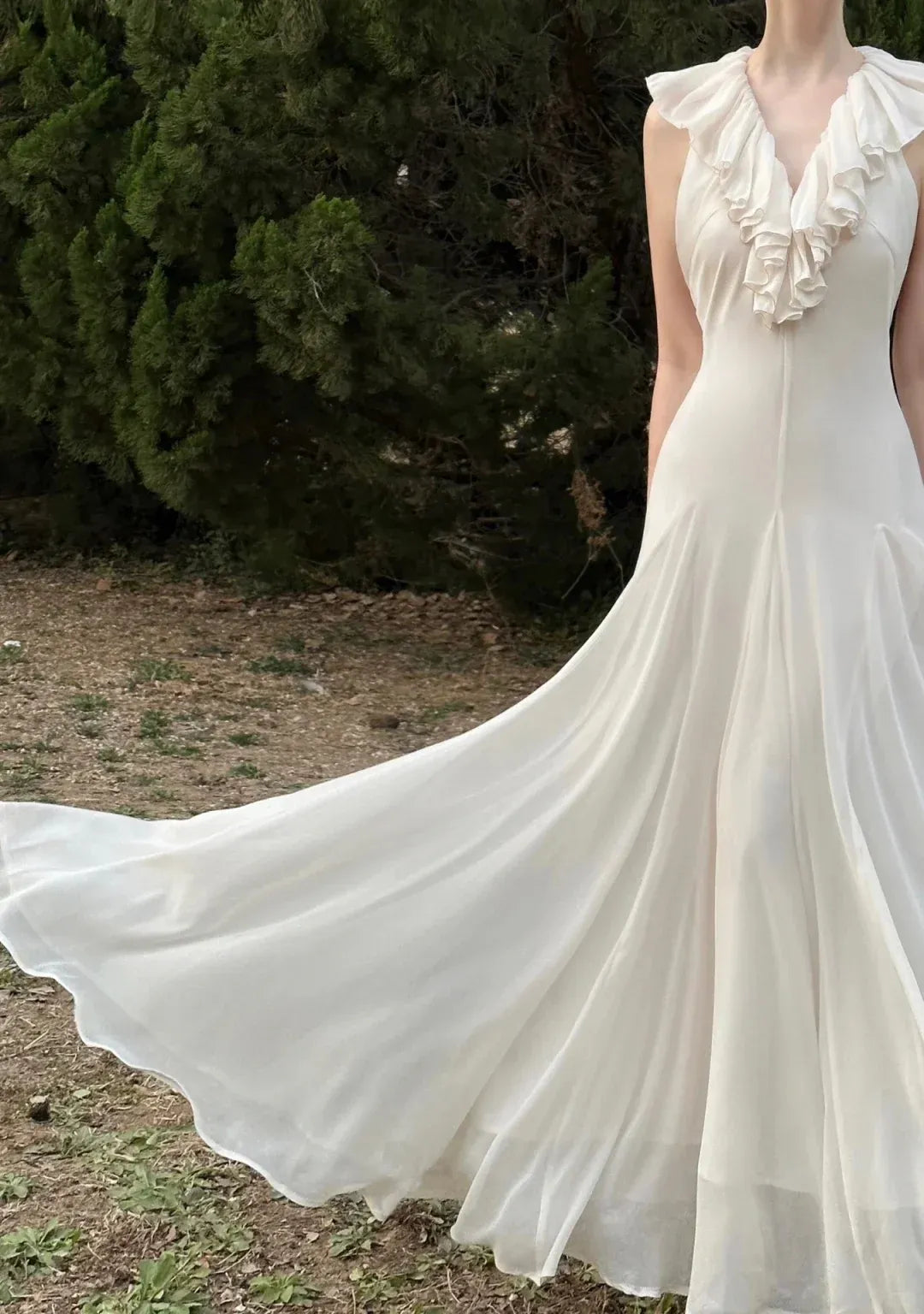 Elegant A-Line V Neck Sleeveless Lace Up Chiffon Floor-Length Prom Dress