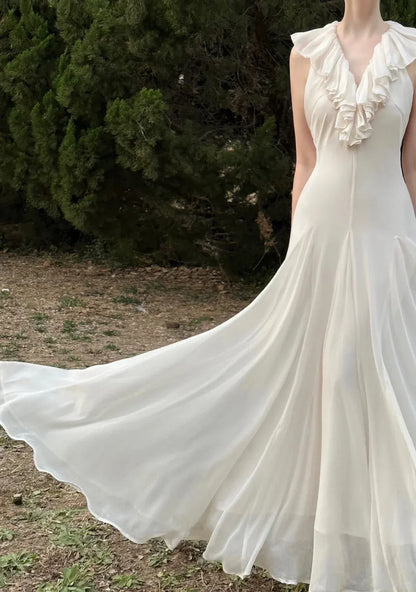 Elegant A-Line V Neck Sleeveless Lace Up Chiffon Floor-Length Prom Dress