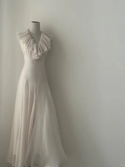 Elegant A-Line V Neck Sleeveless Lace Up Chiffon Floor-Length Prom Dress