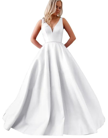 Elegant A-Line V Neck Sleeveless SweepBrush Train prom dress for women ready to ship