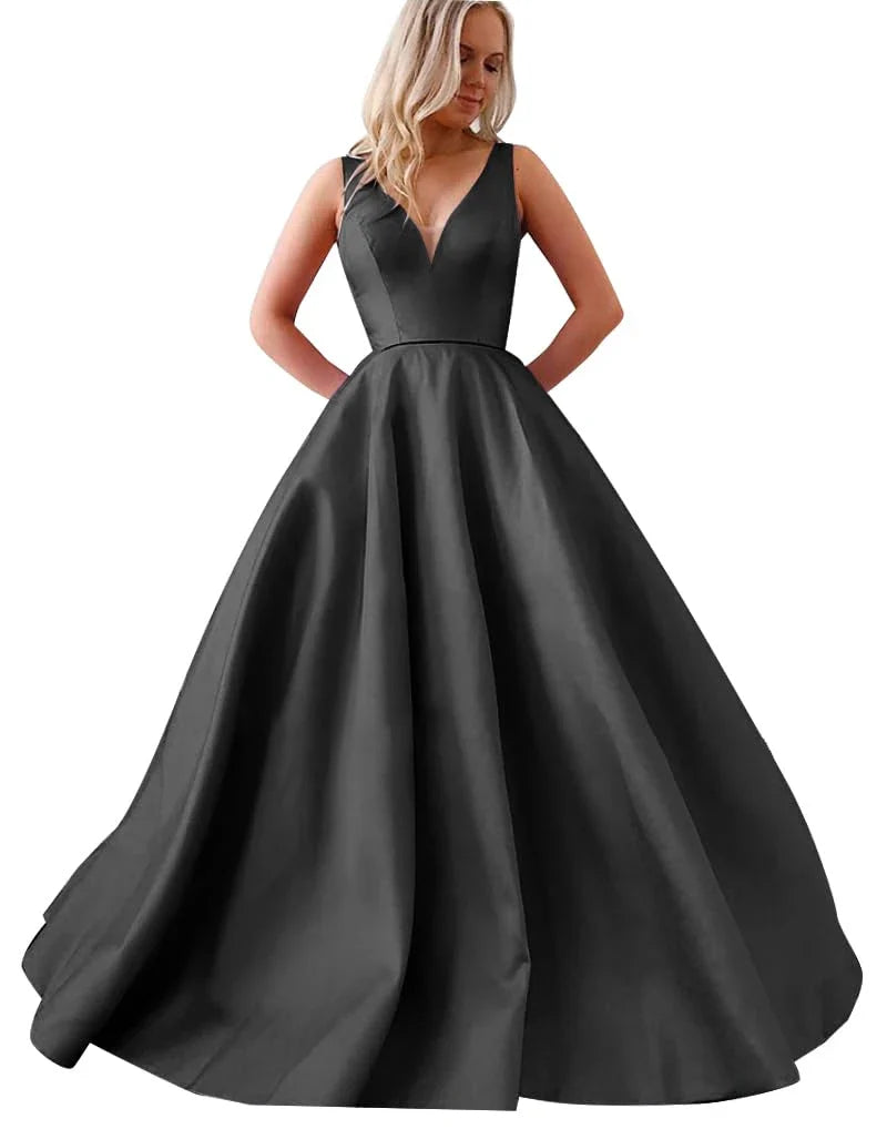 Elegant A-Line V Neck Sleeveless SweepBrush Train prom dress for women ready to ship