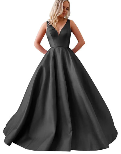 Elegant A-Line V Neck Sleeveless SweepBrush Train prom dress for women ready to ship