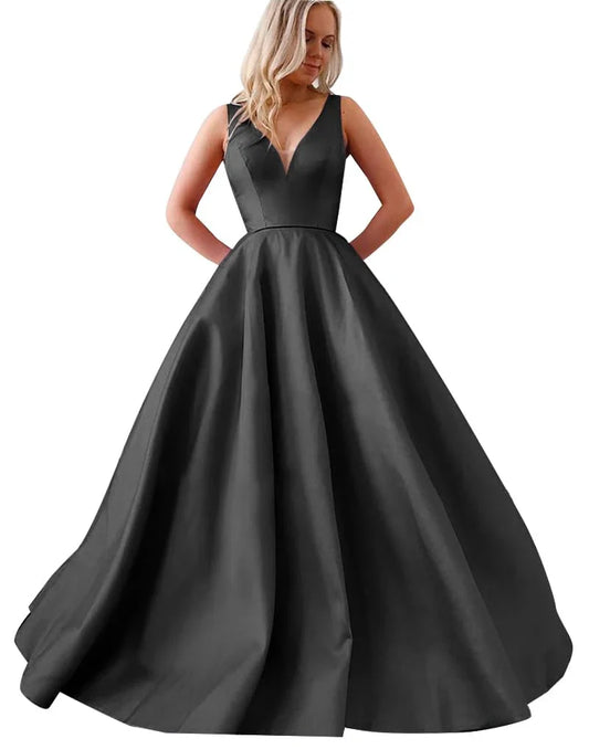 Elegant A-Line V Neck Sleeveless SweepBrush Train prom dress for women ready to ship