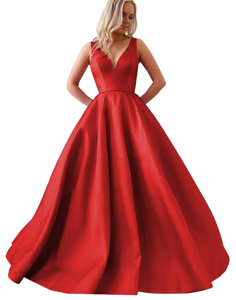 Elegant A-Line V Neck Sleeveless SweepBrush Train prom dress for women ready to ship