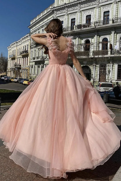 Elegant A-Line V Neck Sleeveless Zipper Up Floor-Length Prom Dress