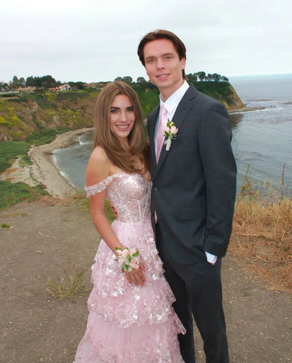 Elegant A Line Off the Shoulder Sleeveless Lace Up Floor-Length Prom Dress