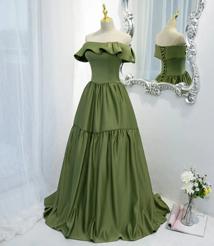 Elegant A Line Off the Shoulder Sleeveless Satin Sweep/Brush Train Prom Dress