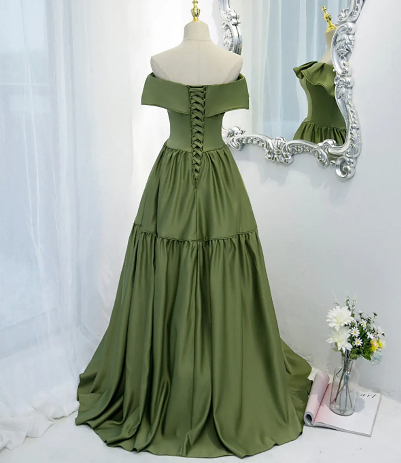Elegant A Line Off the Shoulder Sleeveless Satin Sweep/Brush Train Prom Dress