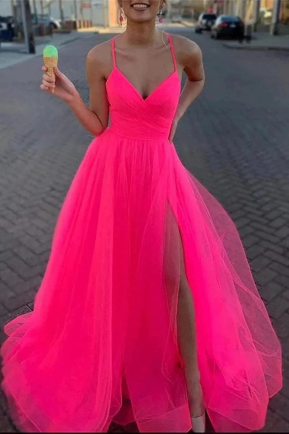 Elegant A Line Spaghetti Straps Sleeveless Backless Floor-Length Prom Dress