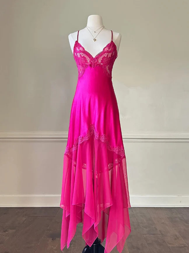 Elegant A Line Spaghetti Straps Sleeveless Lace Up Floor-Length Prom Dress