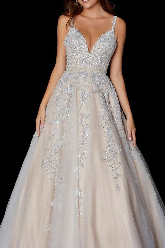 Elegant A Line Spaghetti Straps Sleeveless Tulle Floor-Length Prom Dress