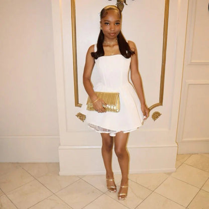 Elegant A Line Square Neck Sleeveless Lace Up Short-Mini Homecoming Dress