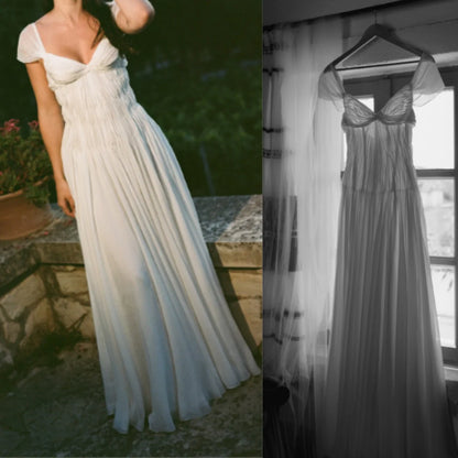 Elegant A Line Sweetheart Cap Sleeve Backless Floor-Length Prom Dress