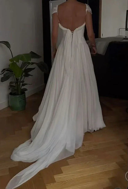Elegant A Line Sweetheart Cap Sleeve Backless Floor-Length Prom Dress