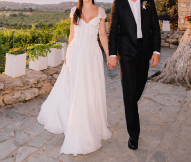 Elegant A Line Sweetheart Cap Sleeve Backless Floor-Length Prom Dress