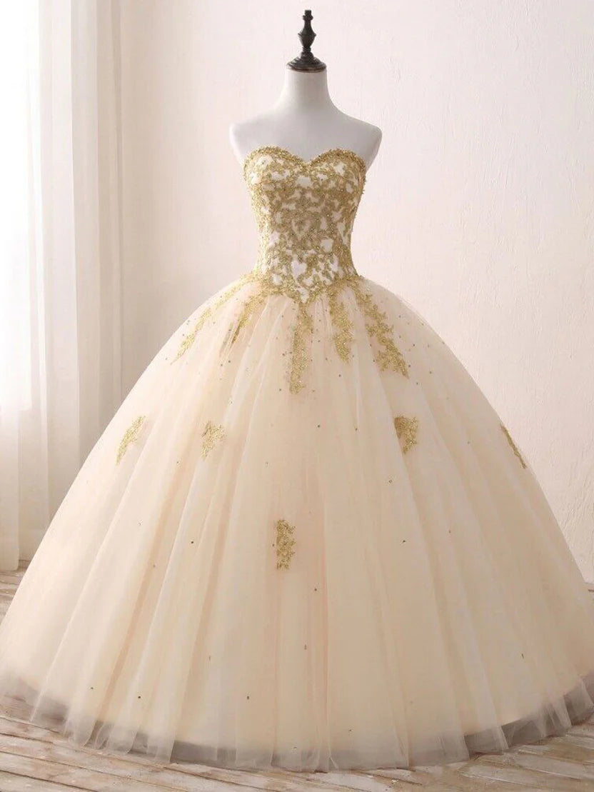 Elegant Ball Gown Sweetheart Strapless Lace Up Floor Length Prom Dress