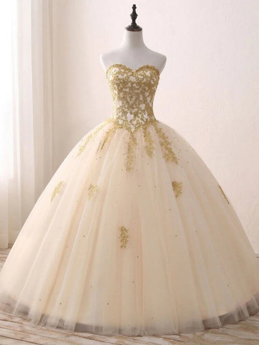 Elegant Ball Gown Sweetheart Strapless Lace Up Floor Length Prom Dress