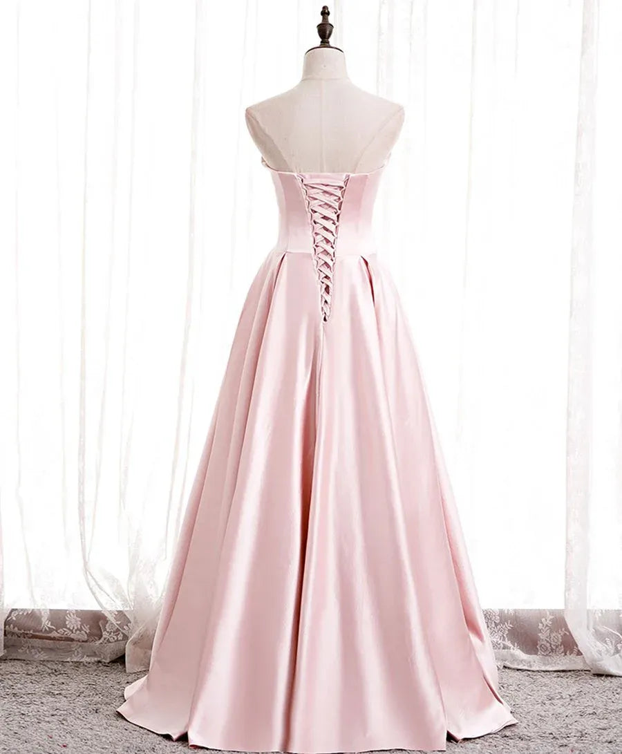 Elegant Ballgown Strapless Pearl-Accent Blush Long Prom Dress for Women Ready to Ship