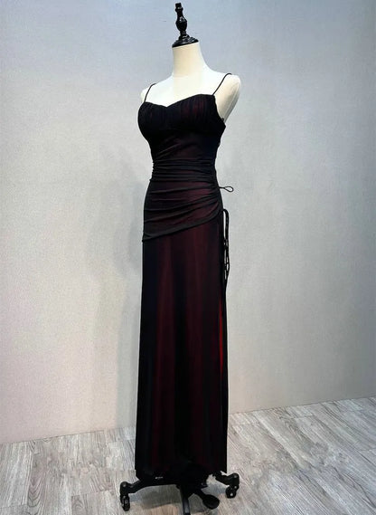 Elegant Bodycon Sweetheart Sleeveless Lace-Up Satin Burgundy Floor-Length Evening Dress for Women