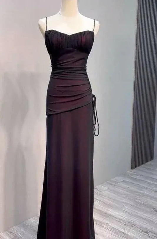 Elegant Bodycon Sweetheart Sleeveless Lace-Up Satin Burgundy Floor-Length Evening Dress for Women