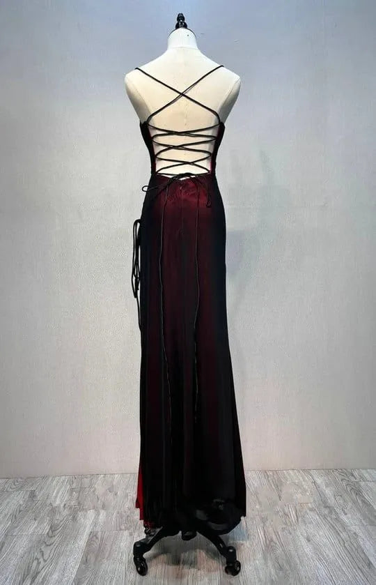 Elegant Bodycon Sweetheart Sleeveless Lace-Up Satin Burgundy Floor-Length Evening Dress for Women