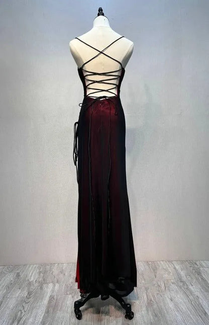 Elegant Bodycon Sweetheart Sleeveless Lace-Up Satin Burgundy Floor-Length Evening Dress for Women