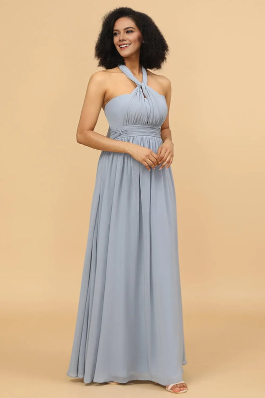 Elegant Fashion A-Line Halter Sleeveless Back Zip Floor-Length Bridesmaid Dress for women