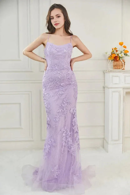 Elegant Mermaid Boat Neck Sleeveless Lace Up Floor-Length Mother of the Bride Dress for women