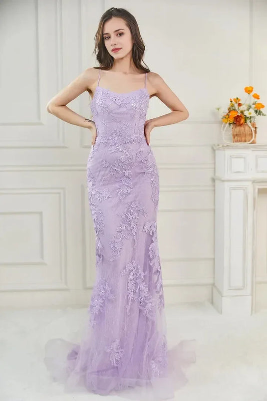 Elegant Mermaid Boat Neck Sleeveless Lace Up Floor-Length Mother of the Bride Dress for women