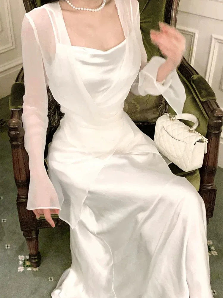 Elegant Mermaid Cowl Neck Sleeveless Ruched Ivory Maxi Prom Dress for Women Ready to Ship