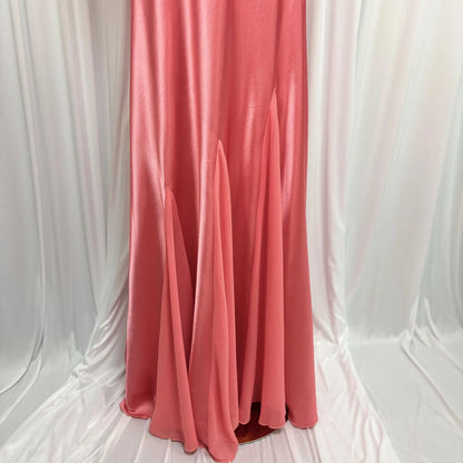 Elegant Mermaid Halter-Neck Ruched Satin Coral Floor-Length Prom Dress Gown for Women